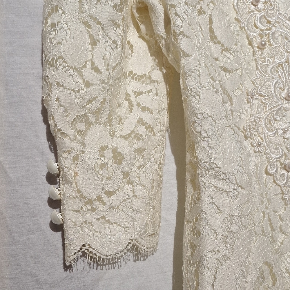 Vintage Cream Embroidered Beaded Whimsygoth Crop Top, Sz 2, NWOT - Picture 8 of 16